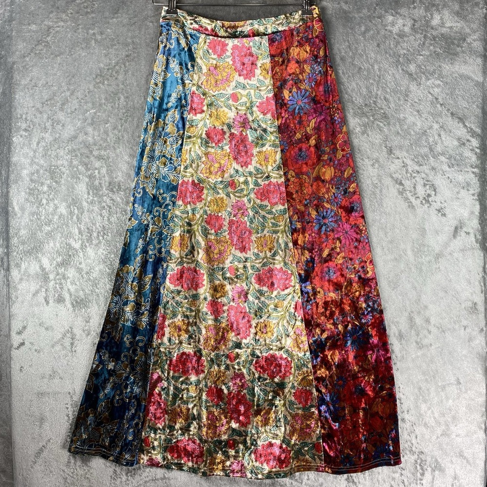 Natural Life Skirt Womens Size M Floral Velvet Maxi Patchwork Panel Boho Hippie